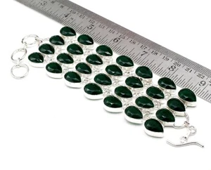 925 Sterling Silver Green Emerald Gemstone Handmade Jewelry Bracelet Size-7-8 - Picture 1 of 7