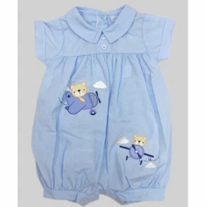 BABY BOYS SHORT ROMPERS BLUE WHITE SUMMER ROMPER SUIT SPANISH TEDDY DESIGN 0-9M - Picture 1 of 4