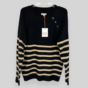 Neu mit Etikett Knox Rose Größe XXL Pullover Pulli mit Rundhalsausschnitt schwarz/hellbraun gestreift lässig gemütlich - Bild 1 von 6