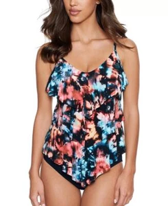 Magicsuit Damen schwarz mehrfach bedruckt Baha Beach Rita V-Ausschnitt Tankini Top Größe 8 - Bild 1 von 1