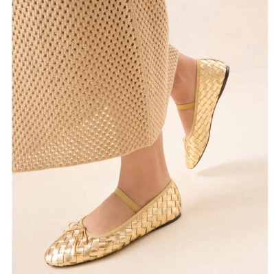 Золотистые тканые балетки Loeffler Randall Leonie размер 10 - Изображение 1 из 4