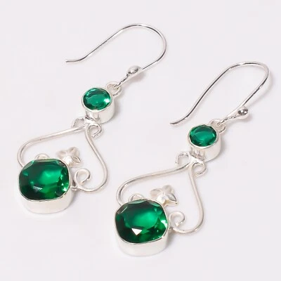 Regalo para mujer Pendientes étnicos colgantes/gotas plata 925 cromo diopsido piedras preciosas Foto 1 de 4