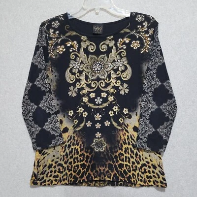 Katina Marie Top Womens Small Floral Animal Print Sparkle 3/4 Sleeve - Image 1 of 4