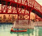 C.1911 Moline, IL. High Bridge Over Rock River. To Peter Junker Rowboat. Canoe