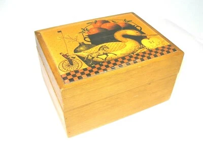 Decorated Storage Box Featuring a Nostalgic Country Scene on Top MADE IN USA - Image 1 of 4