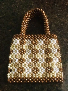 Vintage Beaded Purse By Delill Hand Made In Italy Bronze-Tan-Cream-White Beads - Picture 1 of 11