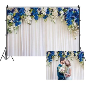 5x3ft Floral Wedding Backdrop Blue White Flowers Bridal Valentine Photo Prop - Picture 1 of 4