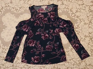 Jessica Simpson Maternity Top Sz M Green Purple Floral LS Cold Shoulder Stretch - Picture 1 of 8