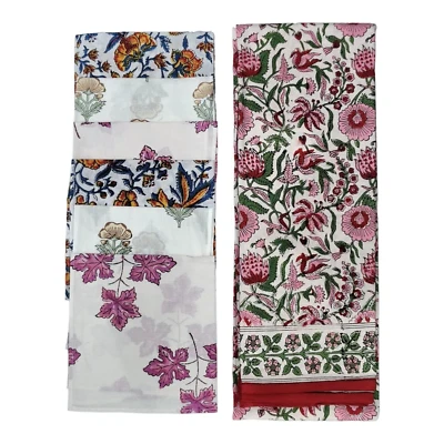 Indian Hand Block Print Tablecloth Kitchen Linen 100%Cotton with 6 Napkins - Image 1 of 4