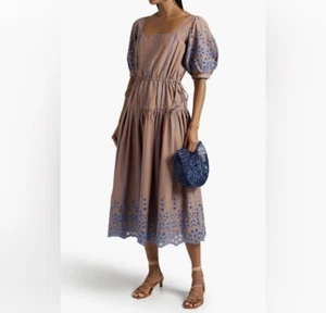 New Joie Nashua Amber Glow Eyelets Embroidered puff sleeve maxi dress Sz. S - Picture 1 of 9