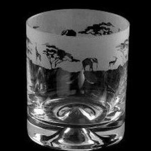 Animo Glass - SANDBLASTED FRIEZE WHISKY WHISKEY TUMBLER GLASS - Safari - Picture 1 of 2
