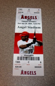 LA Angels 4/24/2005 Full Ticket Stub vs Oakland A's Steve Finley GW HR 1-0 Win - Picture 1 of 3