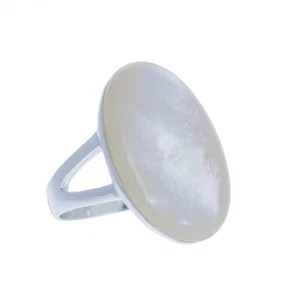 Sterling Silver Simple Mother of Pearl Ring, Genuine Mother of Pearl Ring, 925  - Picture 1 of 2