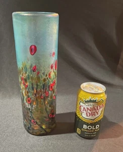 ROBERT HELD 10-3/8" Iridescent Art Glass California Red Poppy Vase Blue Amber - Picture 1 of 6