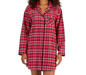 XL Charter Club Women Cotton Plaid Flannel Nightshirt Sleepshirt Red Black White - Picture 1 of 1