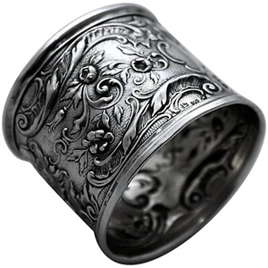 ANILLO SERVILLETA, plata .800, Alemania, Franz Mosgau, Berlín, flores rococó, c1890 - Imagen 1 de 9