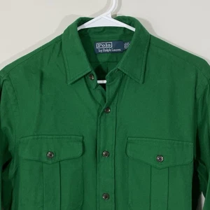 Camisa de Trabajo Polo Ralph Lauren Franela Verde Para Hombre Talla Pequeña Algodón Estilo RRL - Imagen 1 de 5