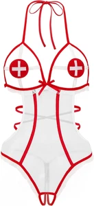 Sexy Lingerie for Women Naughty Roleplay Lingerie Bodysuit Nurse Cosplay Outfits - Picture 1 of 11
