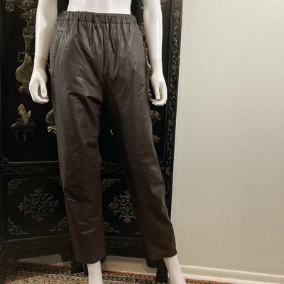 Vintage Brown Leather Pants, 1980’s Baggy Pull On Pants Size S - Image 1 of 4