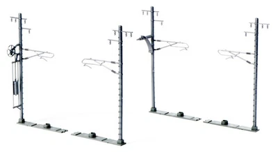 KATO N Gauge Single-Track Wide Overhead Line Pole, Silver, Pack of 20, 23-066-2, - Image 1 of 3