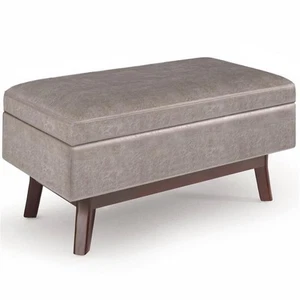 Simpli Home Owen 36" Faux Leather Storage Ottoman in Distressed Gray Taupe - Picture 1 of 7