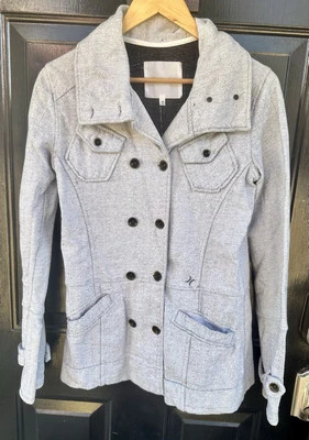 Chaqueta Hurley para mujer tejida mediana gris jaspeado botón completo cuello holgado liso Foto 1 de 4
