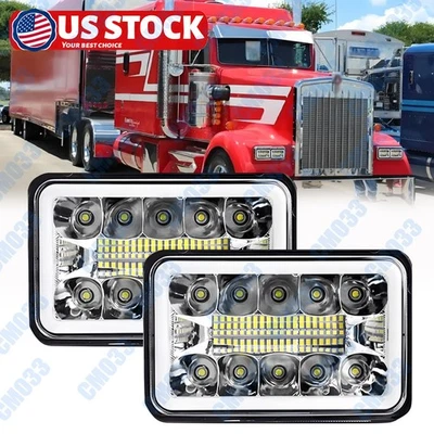 2pcs 4x6'' LED Headlights Hi/Lo w/DRL For Peterbilt 379 378 Freightliner FLD120 - Image 1 of 4