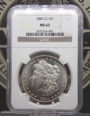 1880 "CC" Morgan SILVER Dollar *CARSON CITY* $1 NGC MS63 #007 Unc BU ECC&C, Inc. - Image 1 of 4