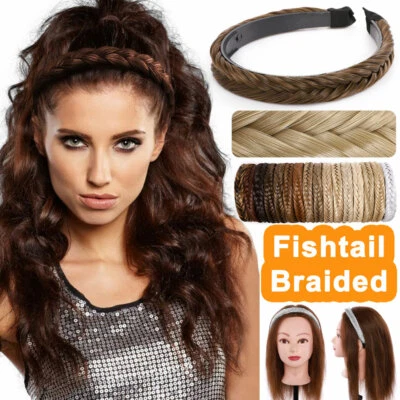 Diadema trenzada natural diadema trenzada extensiones de cabello falso 1 pieza como humano EE. UU. Foto 1 de 4