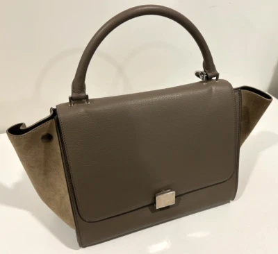 CELINE Trapeze Handbag Medium Gray Leather Top Handle Bag Shoulder Purse - Image 1 of 4