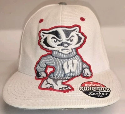 University Of Wisconsin Badgers Red & Black Baseball SnapBack Hat Cap Zephyr New - Image 1 of 4
