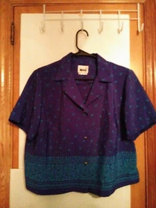 Vintage Leslie Fay 18WP Blouse purple with blue paisley and flowers - Picture 1 of 7
