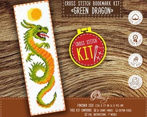 Ross Stitch Kit grüner Drache - Do It Yourself Stickerei Lesezeichen Kit - Bild 1 von 10