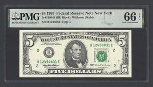 United States-Federal Reserve 5 Dollars 1995 Fr#1984-B (BE Block) UNC Grade 66 - Picture 1 of 2