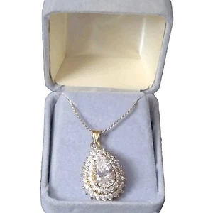Stunning Vintage Large Cubic Zirconia Pendant With Goldtone 18" Chain - Picture 1 of 17