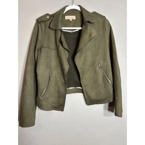 Philosophy Olive Green Suede Moto Jacket Zip Details Casual Chic XS - Picture 1 of 6