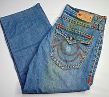 True Religion Billy Straight Blue Denim Jeans Mens Size 38 Waist Casual Style