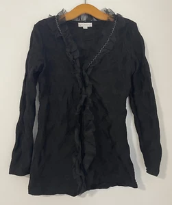 Boo Radley womens blouse black textured ruffle stretch size S long sleeve top - Picture 1 of 14