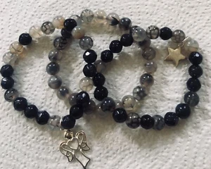 Set of 3 agate and blue goldstone bracelets - Picture 1 of 2