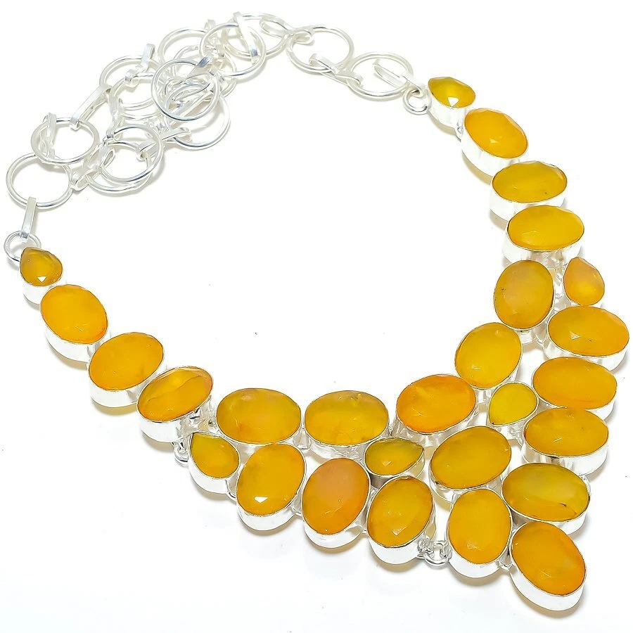 Collar Joyería Plata 925 Hecho a Mano Piedras Preciosas de Ónix Amarillo 18" R-3020 Foto 1 de 1