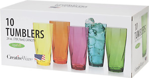Everyday Drinking Glasses Plastic Tumblers Set of 10 24-Ounce Multicolor NEW
