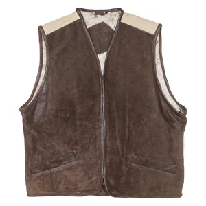 Quilted Lined Mens Gilet Brown Leather Suede L - Picture 1 of 6