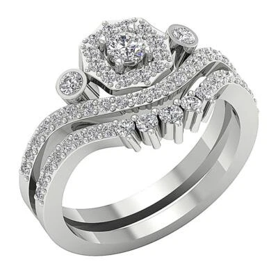 Halo Bridal Engagement Ring Set VS F 1.00 Carat Lab Grown Diamond 10K White Gold - Image 1 of 4