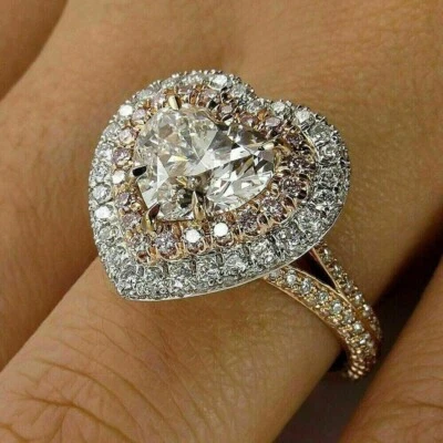 3.00 Ct Round Cut Real Moissanite Heart Wedding Ring 14k Rose Gold Finish - Image 1 of 4