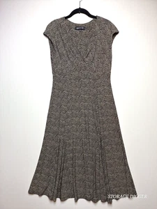 Jones New York A-Line Dress Women's 12 Black White Stretch Polka Dot Cap Sleeve - Picture 1 of 13
