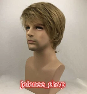 Men Wig Light Brown Toupee Short Straight Natural Capless Hair Wigs+Wig cap - Picture 1 of 3