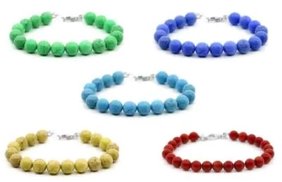 Bracciale Argento 925 pietra dura colori sfere da 6 mm 18/21 cm uomo donna promo - Immagine 1 di 4