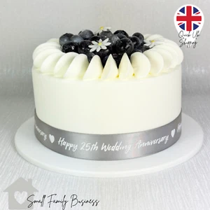 Silver Happy 25th Wedding Anniversary Gift Wrap Cake Ribbon 2M X 22MM love heart - Picture 1 of 6