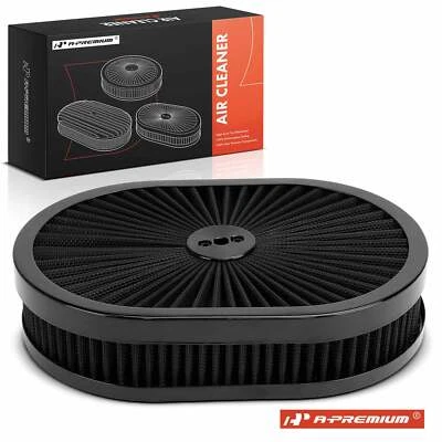 A-Premium 12" X 2" Oval Black Air Cleaner Kit for Ford Mustang Chevrolet Caprice - Image 1 of 4