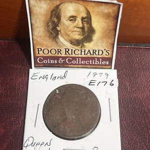 1879 1 penny Great Britain UK Queen Victoria large coin KM 755. E176 - Picture 1 of 4